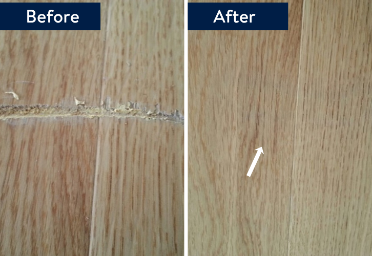 Wood floor scratch repair before after